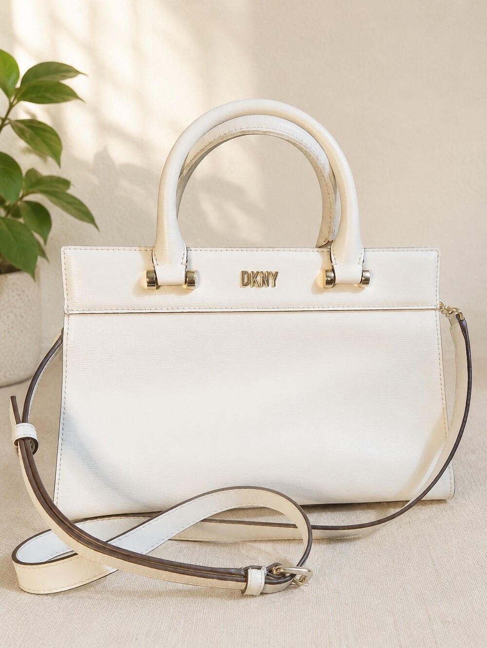 DKNY Off-White Structured Satchel Crossbody Bag